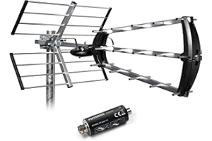 Metronic 415054 - Antena TDT Exterior 26 DB + Filtro de 694 MHz, 4G/5G, Plegable, Horizontal-Vertical, Toma F