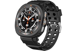 Miimall Armour Case with Strap for Samsung Galaxy Watch Ultra 47mm 2025/2024, Lightweight Silicone Strap with Case, Shockproof Sport Band for Galaxy Watch 7 Ultra/Ultra 2-Black