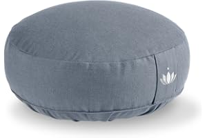 Lotuscrafts Yogakudde, meditationskudde, extra låg – sitthöjd 10 cm – tvättbart överdrag av bomull – yoga sittdyna med dinkelfyllning – GOTS-certifierad (blåklint)
