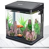 Nobleza - Acuario de Cristal con Cubierta y Luces LED. Sistema de Filtro de 14 litros. Color Negro