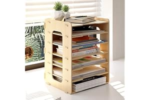 PUNCIA Organisateur de Bureau à 7 Niveaux en Bois Corbeille à Courrier A4 Papiers Documents Horizontal Support de Rangement Bac à Courrier Plateaux de Classement de Fichier pour Bureau Maison et École