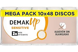 Demak'Up Sensitive 10x48 Discos de algodón desmaquillantes Ovalados - Fibra de Algodón Natural Sin Blanquear - 480 Discos de algodón