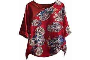 Susenstone Chemisier Femme en Coton Lin à Manches Courtes Décontracté Blouse Ample Printemps Eté Tunique Femme Col Rond Casual Top Haut T-Shirt LâChe Et Respirant T-Shirts Grande Taille Pas Cher