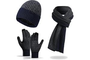 Jarseila Mütze Schal Handschuhe Set Herren Wintermütze Touchscreen Handschuhe Lange Schal Damen Winter Warme 3 in 1 Set Unisex Strickmütze Beanie Schwarz