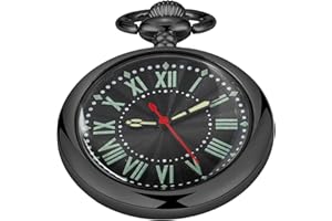 Tiong Shiny Arabic Numeral Men's Quartz Pocket Watch, Pocket Watches Gift Quartz Movement for Men with Chain