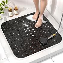Tapis De Douche Antidérapant 48x48 Cm - Ventouses, Lavable En Machine, Blanc - PVC Doux, Trous De Drainage