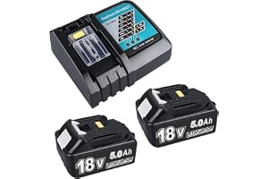 2 stycken 18 V 5,0 Ah ersättningsbatteri för Makita + 3A laddare | Kompatibel med Makita BL1830 BL1850 BL1860 BL1840 BL1820 etc verktygsbatteri och DC18RD DC18RC DC18SF DC18RA DC18RF laddare