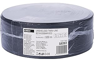 EMOS Cable de Cobre 2 x 1,0 mm², 100 Metros de Cable Doble de CCA, de Baja tensión, Color Negro con Marcado de polaridad