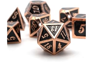 D&D Juego de dados poliédricos de metal HNCCESG para juegos de rol de mesa Dungeons and Dragons, Warhammer Pathfinder Shadowrun RPG MTG de mesa D20 D12 D10 D8 D6 D4 (cobre negro)