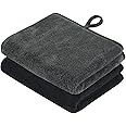 VIVOTE 2Pack Microfibre Hand Towels Set, Super Soft & Quick Drying Hand Towels for Kitchen, Lightweight Hand Towel with Hanging Loop, Multipurpose Towels for Bathroom,Travel,30x50cm Black&Grey