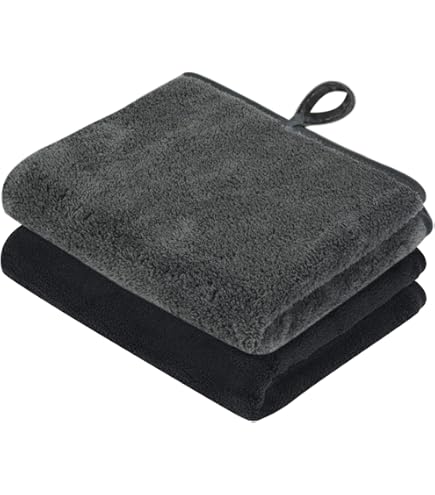 KinHwa Serviettes Essuie Main En Microfibre, 40x76cm, Lot De 2 Super Doux Serviettes Pour Salle De Bain Et La Cuisine,Ultra Absorbent Serviette Invité Pour La Main à Séchage Rapide Gris Foncé