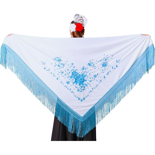 La Señorita Foulard Cintura Chale Manton De Manila Flamenco Di Danza Nero Con Diversi Fiori Colorati