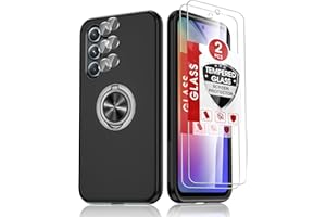 LeYi Etui na Samsung Galaxy A54 5G z 2× osłona obiektywu do aparatu,2 × szkło hartowane Armor Obudowa z 360 stopni Metaliczny twardy pierścień PC Silikonowy przeciwwstrząsowy Case for Samsung A54, czarny