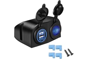 HOEMBPN Universale Impermeabile Auto Moto 4.2A Dual USB Charger + 12V/24V Accendisigari Presa Due Hole Tenda Tipo Pannello per Barca Marino ATV RV