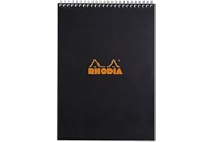 RHODIA 185019C - Notepad Bloc-Notes a Spirale (Rilegatura integrale) NERO - A4 21 x 29,7 cm - a righe - 80 fogli staccabili - Carta Clairefontaine Bianca 80g/m² -COPERTINA in carta trattata