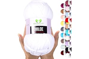 MeriWoolArt® Hilo de Chenilla para Tejer y Crochet Blanco - 100g y 120m de Lana de Terciopelo - 100% Poliéster Suave para Amigurumi, Cojines, Mantas, Ropa Suave, Regalos