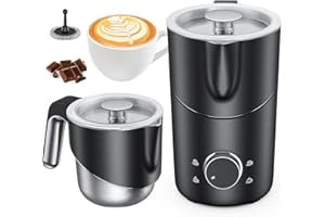 COLDFILL Milk Frother Electric - 8 in 1 Milk Steamer for Lattes, Hot Chocolate & Cappuccino, Hot and Cold Foam, Oat Milk/Almond Milk, Quiet Operation Auto Shut Off, 400 ml, Dishwasher Safe, Black