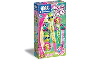 Clementoni | Crée tes stylos – Tropical | Kit Créatif Enfant 6 Ans+ | 3 Stylos DIY à Personnaliser | Décorations Tropicaux Incluses | Activité Manuelle Fille | Idée Cadeau Anniversaire ou Noël