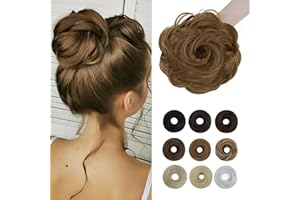 Elailite Chignon Postiche Cheveux Queue de Cheval Extensions Ondulés Chouchou Chignon Désordonné Femme [55g High Volume] #27 Blond Foncé