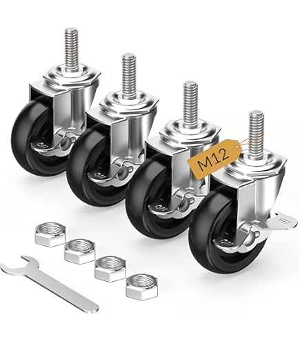 IQWTU Zwenkwielen 125 mm met rem, 4 stuks meubelwielen met M10 x 25 mm (3/8 x 1) schroef, zware wielen incl. montagetoebehoren, transportwielen 360° rotatie tot 700 kg, voor binnen en buiten