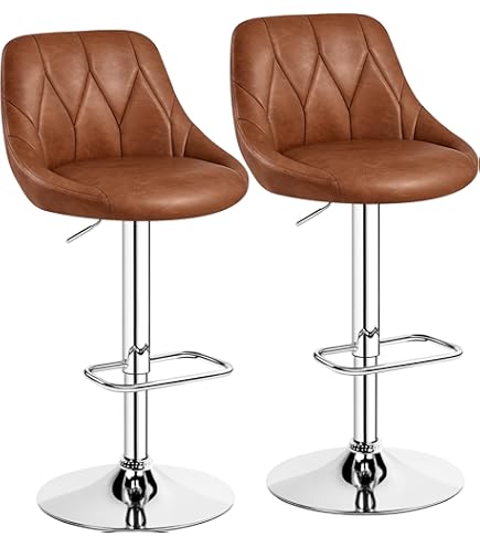 COSTWAY Barkruk, set van 2, barstoelen, 65-85 cm, in hoogte verstelbaar, van kunstleer, kruk met rugleuning en voetensteun, keukenkruk voor eetkamer, bar, thuis, belastbaar tot 150 kg (wit