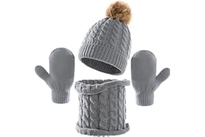 TBSCWYF Bambino Cappello Inverno Infantile Invernale del Bambino ha Lavorato a Maglia Il Cappello con la Sciarpa Guanti 3 Pezzi Bebè Maschietto Ragazza Bambino Berretti e Cappellini Infantile Berretto