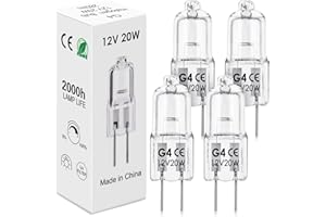 BROTOU Żarówka halogenowa 4 G4, żarówki 20 W, 12 V, 2800 K, 300 lm, ściemnialna, ciepła biel, lampa halogenowa G4, do żarówek kuchennych, piekarnika, sufitu, wanny, punktów, kinkietów ściennych,