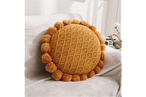 Nicole Knupfer Runde Boho Zierkissen, Dekokissen mit Pompoms getuftet, Gewebt Sitzkissen Zuhause Sofa Dekor 50cm (Gelb)