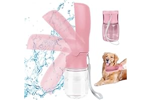 VFANDV Portable Pet Water Bottle, Dog Water Bottle, 180° Foldable Dog Cat Pets Leak-Proof Water Bottle for Daily Walking, Walking, Travel, Camping (Pink, 350 ml)