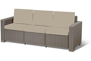 SAPPHIRE Keter Garden Furniture 2 3 4 Seater Rattan Patio Set Allibert Lounger Set Sofa Chairs Replacement Cushion Pads(ONLY CUSHION) (6 PC Sand 3 Seater) With 100% Foam Filling