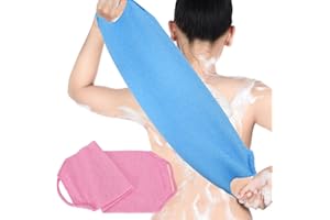 2 Loofahs Gommage Arrière Loofah Exfoliant, Sangle Lave Dos, Sangle Gommage Loofah pour Bain, Eponge Loofah Exfoliante Gratte-dos, Retire Peaux Mortes Corps, pour les Femmes Hommes (rose + bleu)