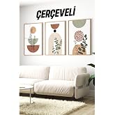 Kututr Dekorize Mdf Tablo Seti 3 Par&ccedil;a Mm &Ccedil;er&ccedil;eveli Salon Oturma Odası I&ccedil;in Bohem Duvar Dekoru 3018,Beyaz 23 X 32