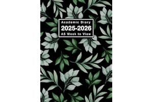 Academic Diary 2025-2026 Week to View A5: Planner from August 2025 to July 2026, 12 Months Diary, Green Leaves Cover