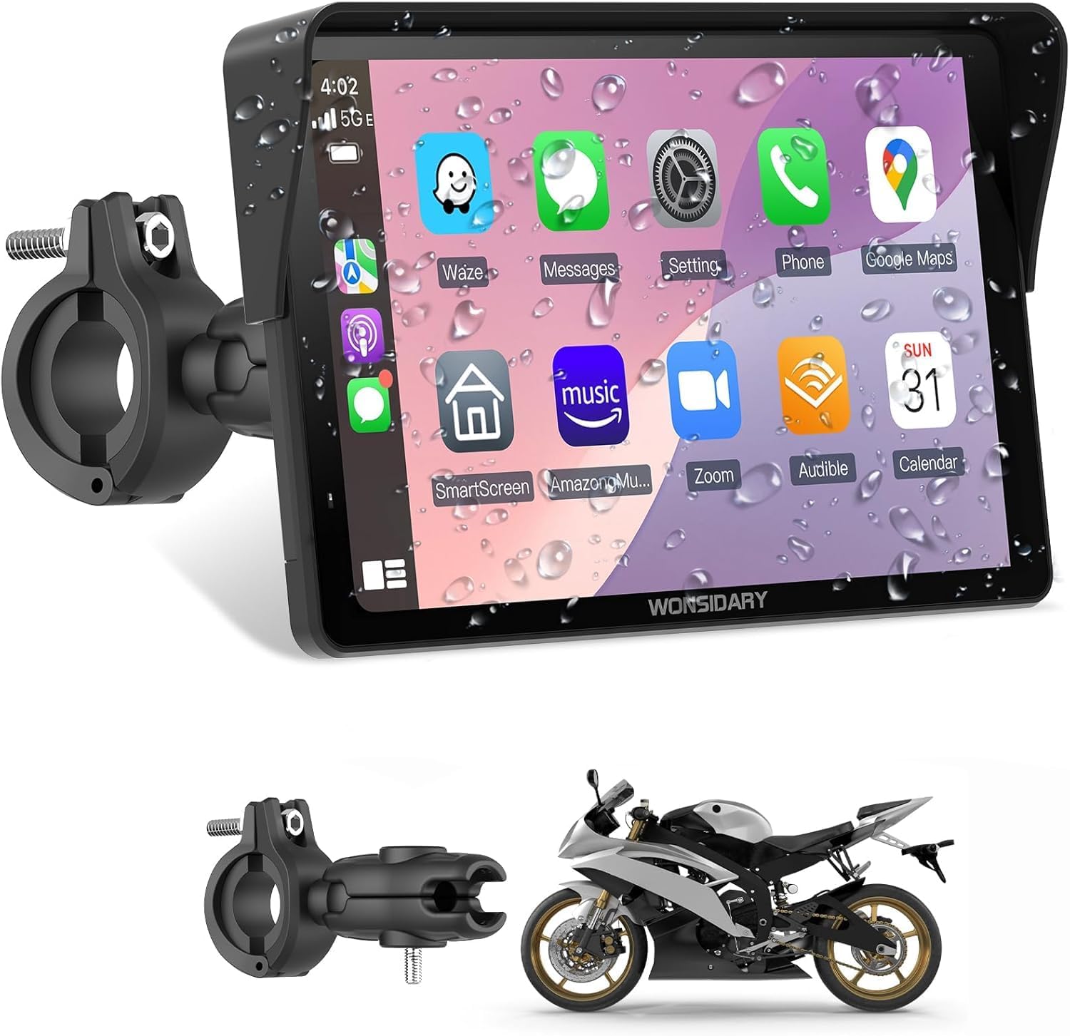 Wonsidary Carplay Moto 7 Pulgadas Pantalla TáCtil,InaláMbricos Carplay y Android Auto, Navegador GPS Moto Conectar y Usar con IP67 Impermeable, Sensor De Luz,Bluetooth Trans, Siri/Google Assistant,EQ