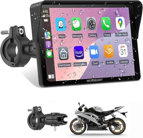 Wonsidary Carplay Moto 7 Pulgadas Pantalla TáCtil,InaláMbricos Carplay y Android Auto, Navegador GPS Moto Conectar y Usar con IP67 Impermeable, Sensor De Luz,Bluetooth Trans, Siri/Google Assistant,EQ - 1