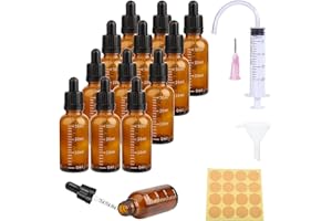 PYROCLASIA 12 Stück Pipettenflasche 30ml Tropfflasche Brown Dropper Bottle Flasche Mit Pipette und Skala GlasfläSchchen Braunglas mit 5 Hilfsmitteln Für ätherische öL, ParfüMöLe, Aromatherapie,DüFte,FlüSsigkeit