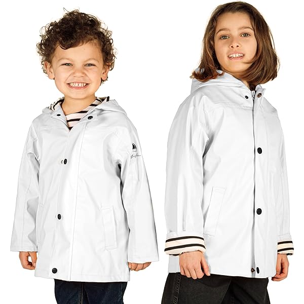 Breizh Ocean - LANNION Child Waterproof in the wax striped Jersey Interior with high collar - Mixed, Boy or Girl - from 1 to 14 years old, Navy Blue