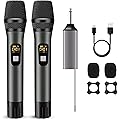 DigitConvert Microphone sans Fil UHF Dual Metal Dynamic System avec récepteur Rechargeable, portée de réception de 200 Pieds pour système de sonorisation, DJ, Chant, conférence, église, fête, Mariage