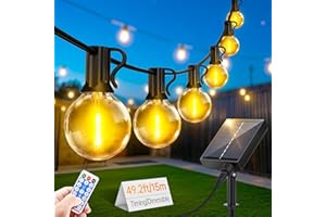 LIGHT-BRIGHTLY Solar String Festoon Lights Outdoor - Remote Control 15M / 49.2ft IP65 Waterproof LED Garden Lights Weatherproof Solar Powered Outside Light for Gazebo Pergola Patio