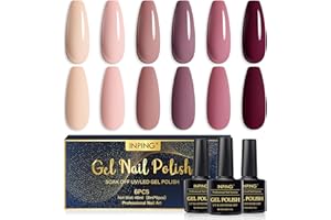 INPING Smalto Semipermante Per Unghie Nudo, 6 Colori Nudo Marrone nudo Raccolta Set Di Smalti UV Per Unghie Nudo Albicocca Beige Rosa Marrone scuro Vernicie Gel per 8ml DIY