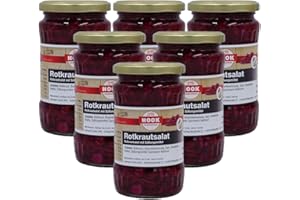 ‎HOOK Hook - Rotkrautsalat, 6 x 195 g Glas, leckere und gesunde Beilage zu jeder Mahlzeit, aus sorgfältig ausgewähltem und zerkleinertem Rotkohl, reich an Nährstoffen wie Vitaminen und Mineralien