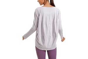 CRZ YOGA Femme Coton Pima Col Rond Confort T-Shirt de Sport Yoga Fitness Athlétique à Manches Longue