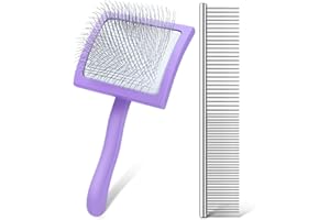 WOPQAEM Slicker Brush for Dogs, Long Pin Dog Grooming Brush for Goldendoodles, Poodles, Doodles & More, Includes Bonus Pet Comb, Perfect for De-Shedding, Dematting & Reducing Tangles. Large, Purple