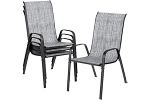 LIFERUN Sillas de jardín apilables para Camping, con Respaldo Alto, Estructura de Acero textileno, para Jardines, Patios, Balcones, restaurantes, 150 kg, soporta 54 x 69 x 93 cm (4, Gris Lino)