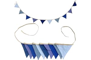 SUBTAVIK 10Pcs Bunting, Fabric Bunting for Nursery Double Sided Pink Bunting Baby Shower Bunting 3.15m Bunting Fabric for Garden Wedding Shower Girls Boys Birthday Bedroom Decoration (Blue)