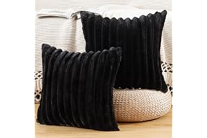 Madizz Set of 2 Faux Fur Plush Decorative Throw Pillow Covers 16x16 inch, 40x40 cm, Black Fluffy Striped Soft Decorative Cushion Cover for Sofa Bedroom Pillow Shell