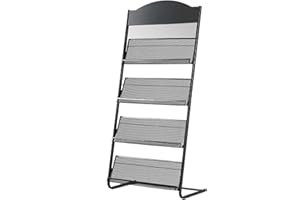 TUKA-i-AKUT Bodenständer Prospektständer, 4 Fächer Bodenstehender Literaturpräsentationsständer Broschürenhalter Zeitschriftenständer Literaturhalter Broschürenständer aus Stahl, 40x29x146CM TKD8687