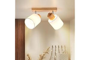 Doughelec Lámpara de Techo 2 Focos Orientable, Madera Plafones de Techo E14 Plafón Foco de techo Retro Aplique Pared Interior Giratorios Para Cocina Pasillos Salón Dormitorios, Sin Bombilla