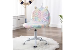 chairus Silla Infantil Giratoria con Ruedas Silla para Niñas de Unicornio, Sillas Escritorio para Chicas de Piel Sintética para Estudio/Dormitorio, Colorido