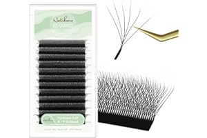 Natuhana W Extensiones de Pestañas 6D Pelo a Pelo 0.07mm D Rizado 9-15mm Prefabricado Natural Volumen Ruso Clover Negro Profesional Eyelash(0.07, D, 9-15mm)